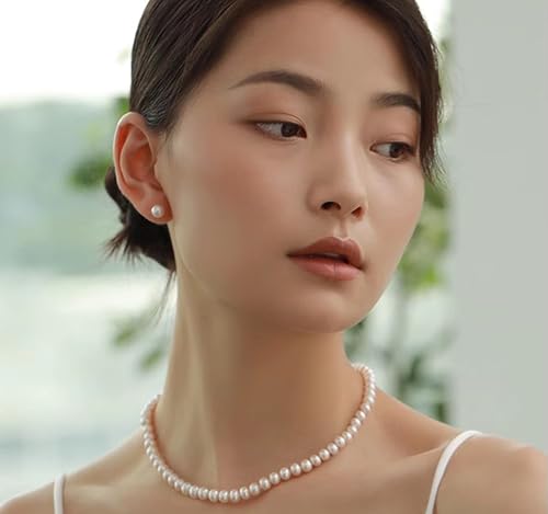 Stainless Steel Faux Pearl Stud Earrings for Women, 5 Pairs Classic Pearl Earrings Set