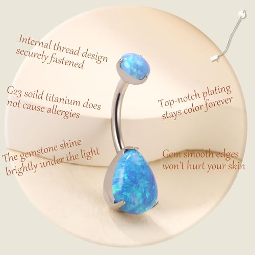 AROWRO Belly Button Ring Titanium Gold Sliver Hypoallergenic 14G Belly Button Piercing 10mm Barbell Belly Rings for Women With Opal - color: Sliver+Blue Opal