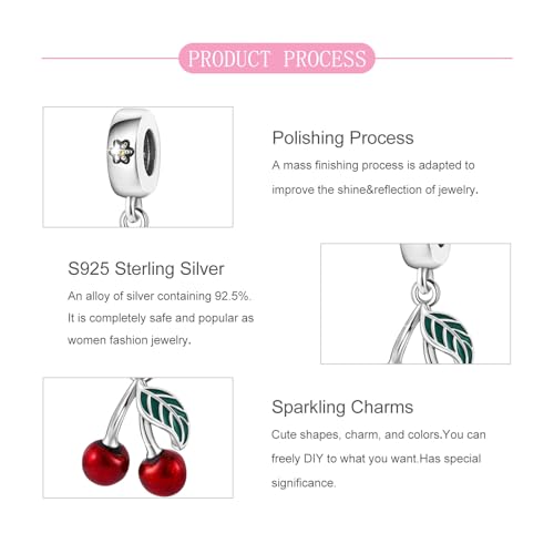 925 Sterling Silver Bead Charm for Pandora Bracelets and Necklaces,Pink Bow Cherry Butterfly Blue Ocean Pendant Bead Charms Jewelry Present Valentines Gifts for Wife/Girlfriend Women - style: Cherry Charms