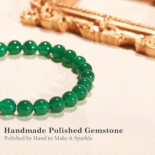 Agate Round Beaded Bracelet for Women Men Natural Agates Stone Healing Bracelets Stretch Elastic Handmade Polished Gemstone Beads Bracelet - color: Green, size: 8mm Beads