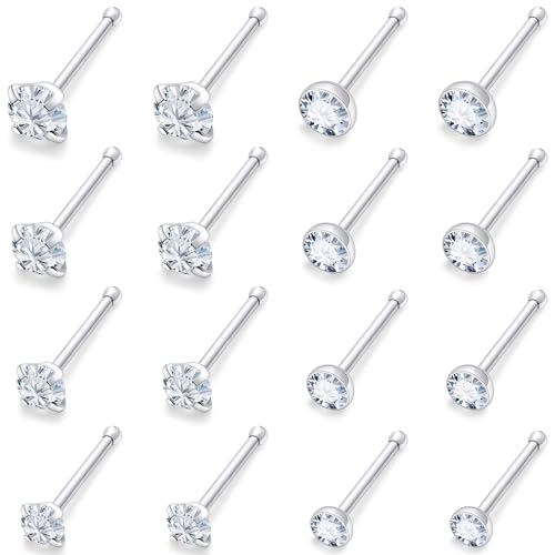 18G 20G 22G Round Cubic Zirconia Nose Rings Studs for Women Men 316L Stainless Surgical Steel Nose Ring Stud Piercing Jewelry Silver Gold Clear CZ 1.5mm 2mm 2.5mm 3mm - style: 24G (Thin) Straight Silver