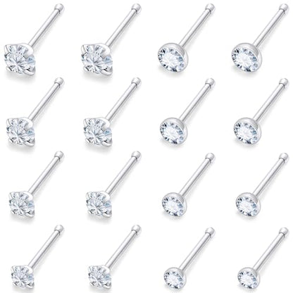 18G 20G 22G Round Cubic Zirconia Nose Rings Studs for Women Men 316L Stainless Surgical Steel Nose Ring Stud Piercing Jewelry Silver Gold Clear CZ 1.5mm 2mm 2.5mm 3mm - style: 24G (Thin) Straight Silver