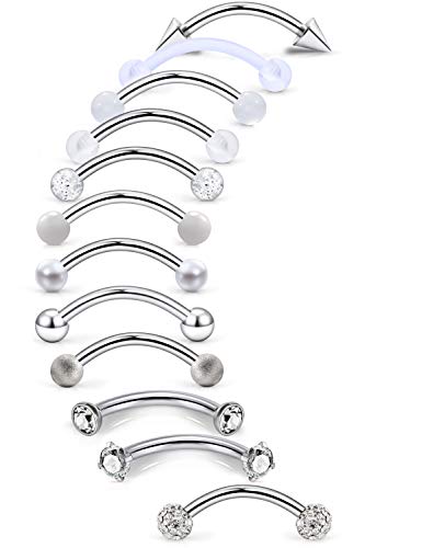 Jenxnjsjo 16g 6/8/10mm Eyebrow/Rook/Snug/Vertical-Labret/VCH/Snake-Eyes/Anti-Tragus/Christina/Daith/Belly-Button/Bridge/Hood/Surface Curved Barbell Piercing Jewelry for Women Men - color: 12PCS, Surgical-Steel, size: 6mm