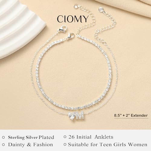 Heart Initial Silver Anklets for Women Waterproof Dainty Silver Plated ankle bracelets for women Large Ankle Women's Anklets Tennis ankle bracelets Non Tarnish Summer Beach Foot Jewelry - style: Silver-L