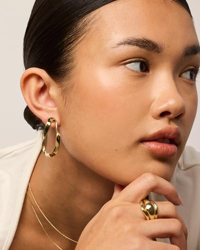 PAVOI 14K Gold Plated Sterling Silver Posts Chunky Vintage Organic Hammered Brushed and Textured Geometric Earrings for Women | Statement Earring Pair - style: Wavy