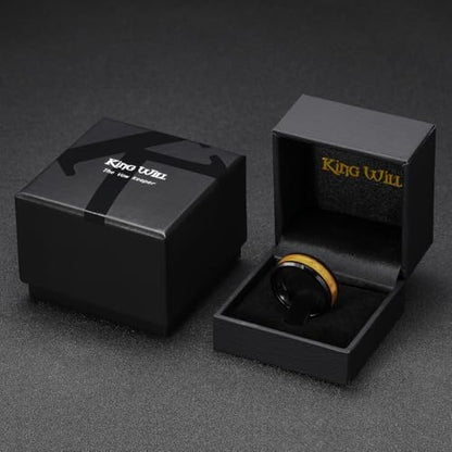 King Will Mens Galaxy Tungsten Wedding Band | 6mm/8mm, Beveled Edge, Comfort Fit, Durable, Sandstone Opal Inlay Polished, Everyday Wear - color: Black&Gold
