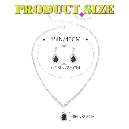 JAKAWIN Silver Rhinestone Jewelry Set Wedding Necklace Earrings for Women - color: D Black