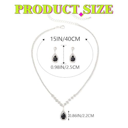 JAKAWIN Silver Rhinestone Jewelry Set Wedding Necklace Earrings for Women - color: D Black