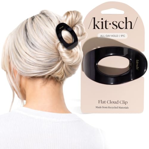 Kitsch Medium Flat Claw Clip for Women - Black, 1pc | Durable & Strong Hold Flat Hair Clips For Styling, Half Updo | Non-Slip for Secure, Comfortable Wear, For All Hair Types - color: Black, size: Medium