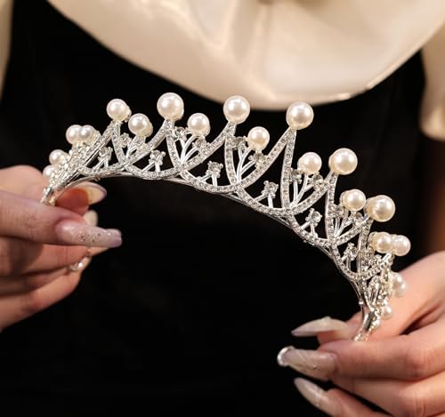 Wedding Crystal Tiara for Women Elegant Bridal Pearl Rhinestone Crown Swan Queen Princess Costume Crown Star Crystal Headpiece Accessory for Cosplay Birthday Party - color: Pearl 2