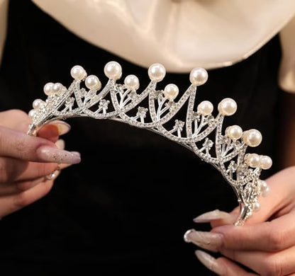 Wedding Crystal Tiara for Women Elegant Bridal Pearl Rhinestone Crown Swan Queen Princess Costume Crown Star Crystal Headpiece Accessory for Cosplay Birthday Party - color: Pearl 2