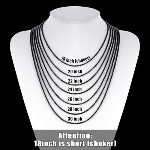 Fiusem Pendant Necklace for Men, Stainless Steel Bar Chain | Silver Tone/14k Gold Plated/Black Mens Pendant Necklaces with 2.5mm Box Chain, Jewelry Gifts 18-28 Inch - color: black, size: 18 Inches, style: Clasp Diamond Rectangle