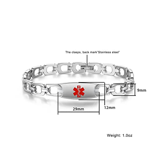 LinnaLove Fashion Shiny medical alert bracelet with Free Engraving Stainless steel Medical id bracelet for Women - color: Horseshoe