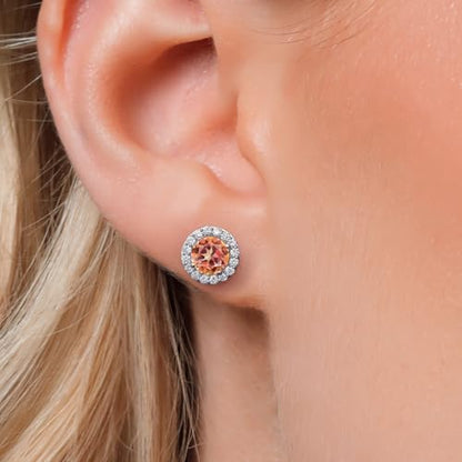 Gem Stone King 14K White Gold 6MM Round Gemstone Birthstone Stud Earrings with Removable Jackets and Lab Grown Diamond Accents | Gold Earrings For Women | Fine Jewelry Gift for Her Mom Women Wife - color: Ecstasy Mystic Topaz