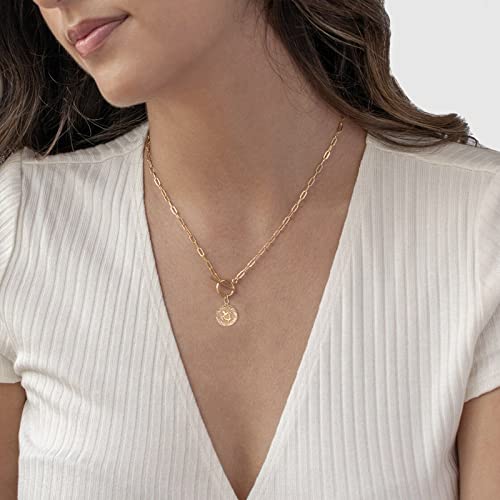 DoreenBeads 18K Gold Sun Moon Star Compass Pendant Necklace | Chunky Toggle Paperclip Chain Necklace with Heart Daisy Bee Charms for Women Girls 20 Inches - color: Sea Turtle