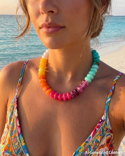 FIRAZIO Colorful Chunky Beaded Necklaces for Women | Trendy Statement Necklace Choker Necklace Boho Summer Beach Vacation Jewelry Gift - color: Colorful Beaded - 2