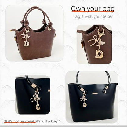 Gold Bubble Heart, Cherry, Bow & More Designs Letter Initial Keychain Bag Charms – Cute Purse Charms for Handbags - color: Bow & Butterfly, style: D