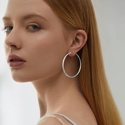 Gacimy Gold Hoop Earrings for Women 14K Real Gold Plated Hoops with 925 Sterling Silver Post - color: Silver, size: 50mm