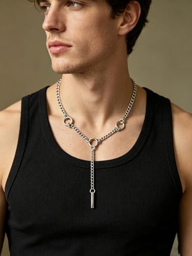 Stainless Steel O Ring Choker Necklace for Women Men Chunky Cuban Chain Collar Punk Statement Jewelry Gift for Edgy Streetwear & Aesthetic Outfits - color: Silver bar+ring