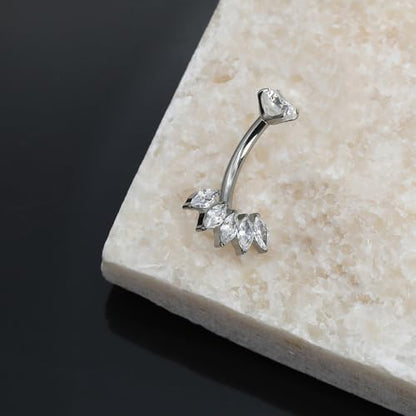 XUU Titanium Belly Button Rings 14G, Implant-Grade Navel Piercing, Luxury CZ Shape with Flower Butterfly, Hypoallergenic Curved Barbell Jewelry for Women, Gold or Silver - style: Crown-Silver