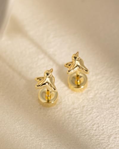 Flat Back Earrings for Women Cartilage Helix | Comfortable Dainty Cute Dragon Bee Bird Phoenix Dragonfly Cute Animal Leaf Spiral Rhombus Design Flatback Stud Earrings - color: Gold Hummingbird