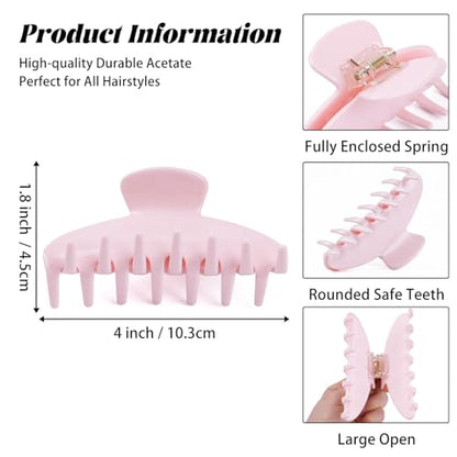 MAORULU Cute Claw Clip for Women – 4.3'' Large Acetate Hair Clips for Thick Thin Curly Long Hair, Durable Hair Clamps Non-slip Jaw Clip, Strong Hold, Stylish French Design (Soft Pink) - color: Soft Pink