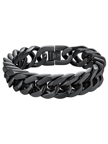 ChainsHouse Stainless Steel Cuban Link Bracelet, 6mm/8mm/12mm/17mm Width, 7.5"/8.3"/9", Black/ 18K Gold Plated Chain Wrist Bracelets for Men Women, Send Gift Box - color: J: Black-17mm width