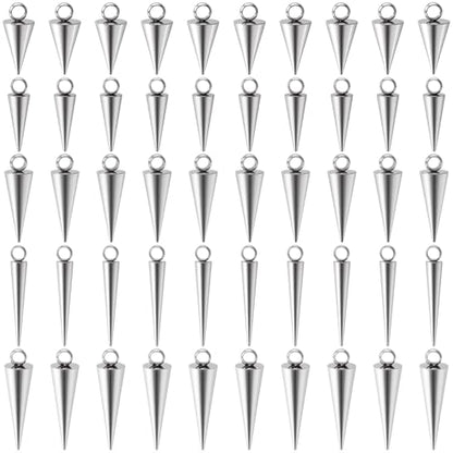 Cone Charm, Punk Style Spike Pendants with Small Hole, Glossy Gothic Dangle Cone Pendants Charm - color: Silver,Stainless Steel,50pcs,5 sizes