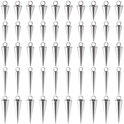 Cone Charm, Punk Style Spike Pendants with Small Hole, Glossy Gothic Dangle Cone Pendants Charm - color: Silver,Stainless Steel,50pcs,5 sizes