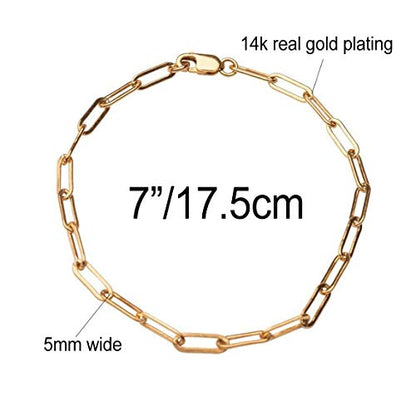 kelistom 14K Gold Filled Stainless Steel Paperclip Chain Bracelet for Women, 7.5” Rectangle Link Bracelets, Waterproof and Never Tarnish - color: 14K gold