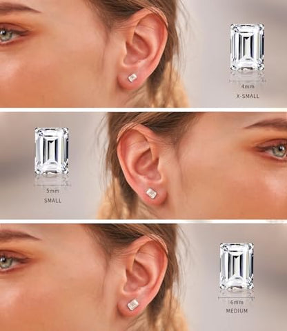 "STUNNING FLAME" Trillion-cut/Cushion-cut/Emerald-cut/Marquise-cut ... 18K White Gold Plated Sterling Silver Cubic Zirconia Simulated Diamond Stud Earrings for Women - color: Emerald-Cut, size: small-white gold plated silver