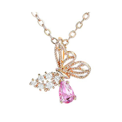 925 Sterling Silver Necklace for Women Trendy, Charming Layered Necklace with Cubic Zirconia Pendant for Her Womens Dainty Diamond Choker Necklaces Holiday Jewelry Gifts for Mom Wife Daughter Lover - color: Butterfly-Rosegold02