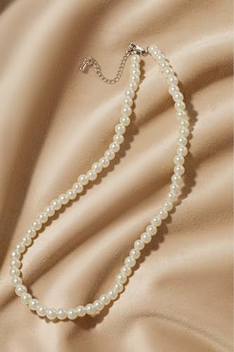 BABEYOND Round Imitation Pearl Necklace Wedding Pearl Necklace for Brides - color: White, size: 6mm