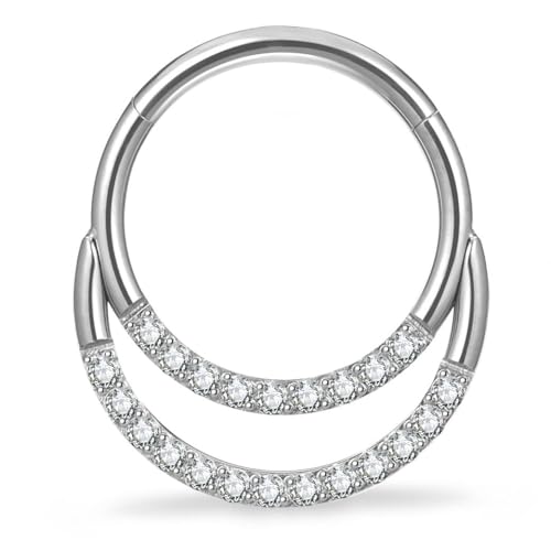 Titanium 16G Septum Ring Piercing Jewelry Nose Rings Hinged Clicker Hoop | G23 Titanium Silver Gold Hinged Segment Daith Piercing Jewelry Non-irritating , Clicker Septum Nose Piercing Jewelry Hoops - color: 09 Circle CZ-Silver, size: 16G-8mm