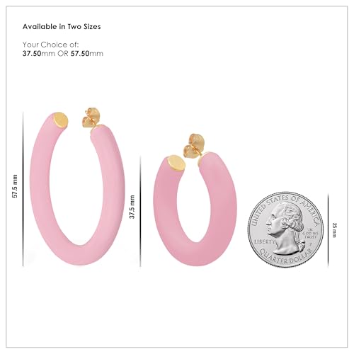 Gold Plated Multicolor Resin Chunky Thick Open Hoop Earrings in 57MM and 37.5MM Diameters - color: Pink - Pastel - Matte Finish, size: 57MM (2.24") Diameter
