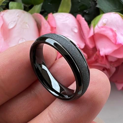 TUTISS 6mm 8mm Black/Gold/Rose Gold/White Tungsten Rings for Men Women Fashion Engagement Wedding Bands Sandblasted Finish I Love You Engraved Comfort Fit - color: 6mm Black Tungsten