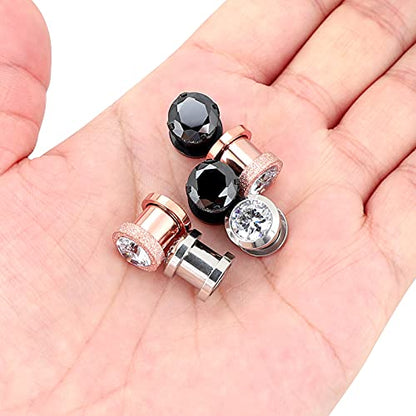 YOFANST 6pcs-12pcs Stainless Steel Clear Black Zircon Ear Tunnels Clear CZ Ear Stretcher Expander Piercing Diamond Gauge Plugs Set 8g-5/8 inch - color: 6pcs, 8g(3mm)
