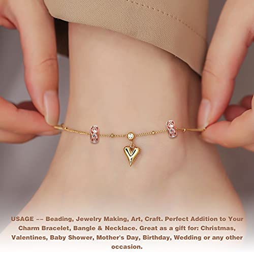 BronaGrand 40pcs Rose Gold European Large Hole Beads Rhinestone Rondelle Spacer Beads Crystal Loose Charm Beads for DIY Bracelet Necklace Crafts Jewelry Making Supplies, Hole: 6 mm - color: Rose Gold, size: 10MM