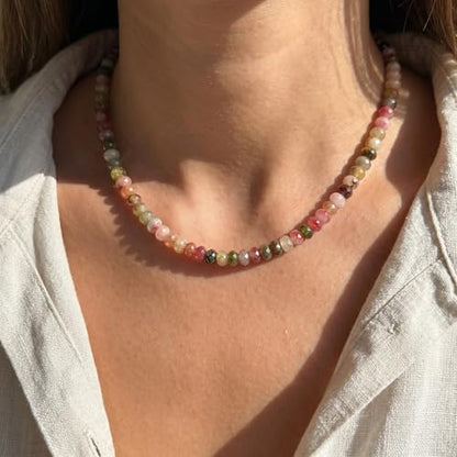 Joya Love Colorful Gemstone Beaded Necklaces For Women Trendy Rainbow Natural Stone Boho Handmade Stainless Steel Waterproof Strand Necklaces Jewelry For Women Gift - color: Amazon