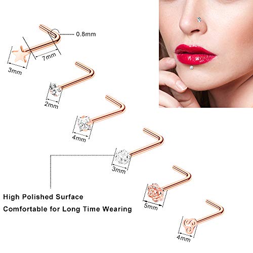 35-70 PCS 18G 20G Nose Rings for Women & Men - Gold Hoops, L Shape, Studs & Screw - 316L Surgical Stainless Steel - color: Color A-40pcs