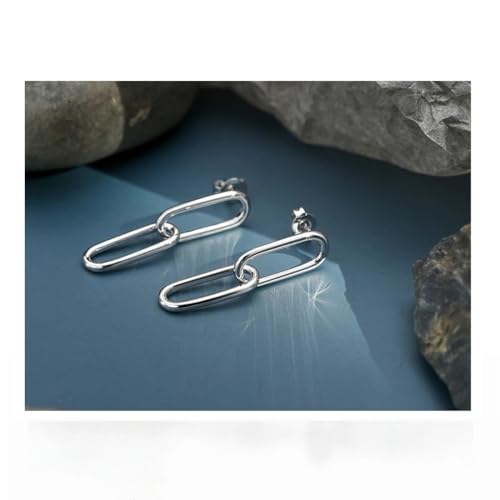 18K Gold-Plated Paperclip Earrings 925 Sterling Silver Posts Lightweight Hypoallergenic Earrings Jewelry Gift Birthday Present - color: White Gold