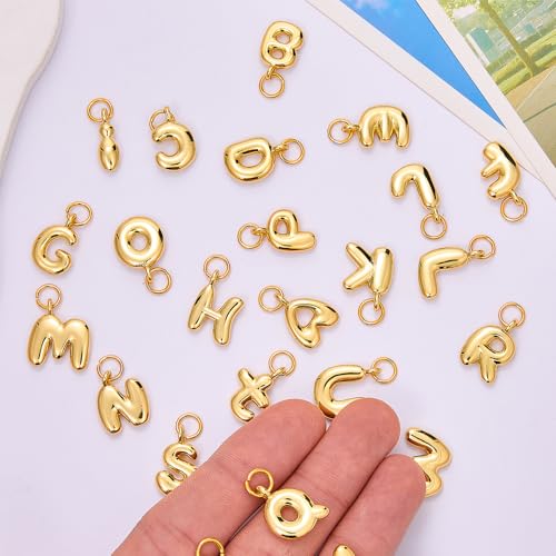 A-Z Bubble Letter Charms 18K Gold Filled Charms for Jewelry Making Gold Initial Alphabet Charms Pendants for Women Men Necklace Choker Bracelet Making - color: Letter F