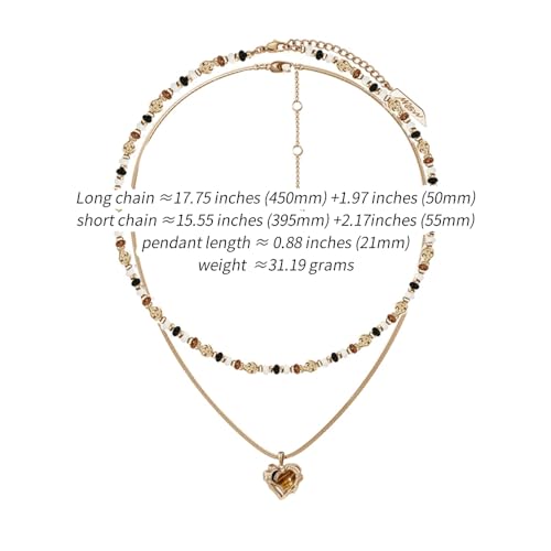 Retro temperament brown beaded collarbone chain fashionable heart-shaped tiger eye stone pendant necklace personality double layer necklace exquisite women's accessories M2730001