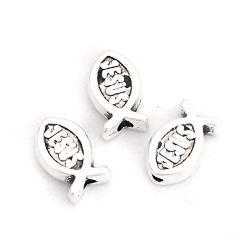JGFinds Small Spacer Bead Tiny Fish Charms - 95 Pack, 8mm with 1.3mm Hole, (Jesus Religious Fish), Charms for Craft and Jewelry Making Supplies - color: Jesus Religious Fish