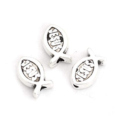 JGFinds Small Spacer Bead Tiny Fish Charms - 95 Pack, 8mm with 1.3mm Hole, (Jesus Religious Fish), Charms for Craft and Jewelry Making Supplies - color: Jesus Religious Fish