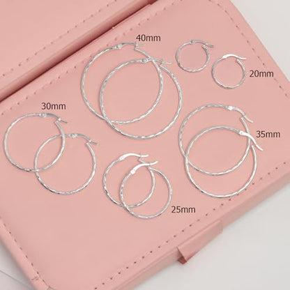 LeCalla 925 Sterling Silver Hoop Earrings for Women | Lightweight Classic Diamond-Cut Textured Hoop Earring | Women's Earring Hoops Size 20/25/30/35/40MM - color: 20MM / Tube-2mm