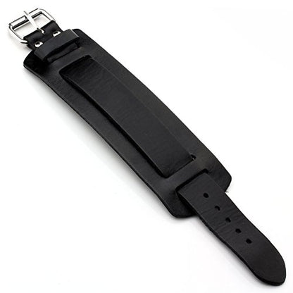 Jovivi Cutom Leather Bracelet - Personalized Punk Men Women Black Brown Wide Genuine Leather Wrap Cuff Bangle Bracelet Belts Wistband, Adjustable 7.2"-9" - color: A:Black(Non-Engraving)