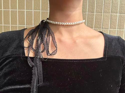 MOMOCAT Lace Choker Necklace for Women Bridal 90s Gothic Tatoo Choker Collar Kawaii Chocker Necklace Flower Ribbon Lolita Accessories - color: white and black