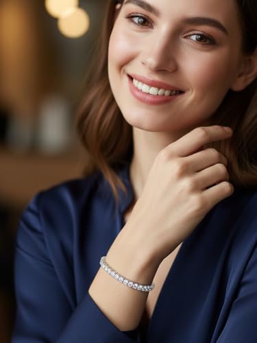 CYW 2mm/3mm All Moissanite Tennis Bracelet for Women, Solid 925 Sterling Silver, 5.5-7.5inch (14-19cm), with 2cm Adjustable Chain Extender, Birthday Anniversary Valentines Mothers Day Ideal Gift - color: 3mm - White Gold, size: 5.9 Inches