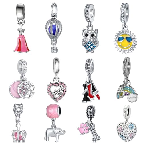 12pcs Mixed Silver Plated Colorful Enamel Alloy Beads Dangle Charms Fits for European Snake Chain Bracelet Necklace DIY Jewelry Making Supplies - color: Bead Charms-2